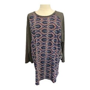 🆕 👕 NWT LULAROE Women’s Randy Long Sleeve Tee Red Blue Geometric | Size 2XL